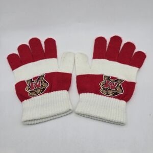 Kids Red and White Striped Knit Gloves withMaryland Terps Terrapin Mascot Patch